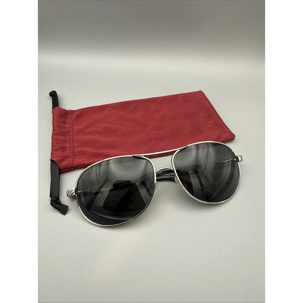 Suncloud Aviator Genuine Silver/Black Frame -Green Polarized Lens Vtg w/bag READ